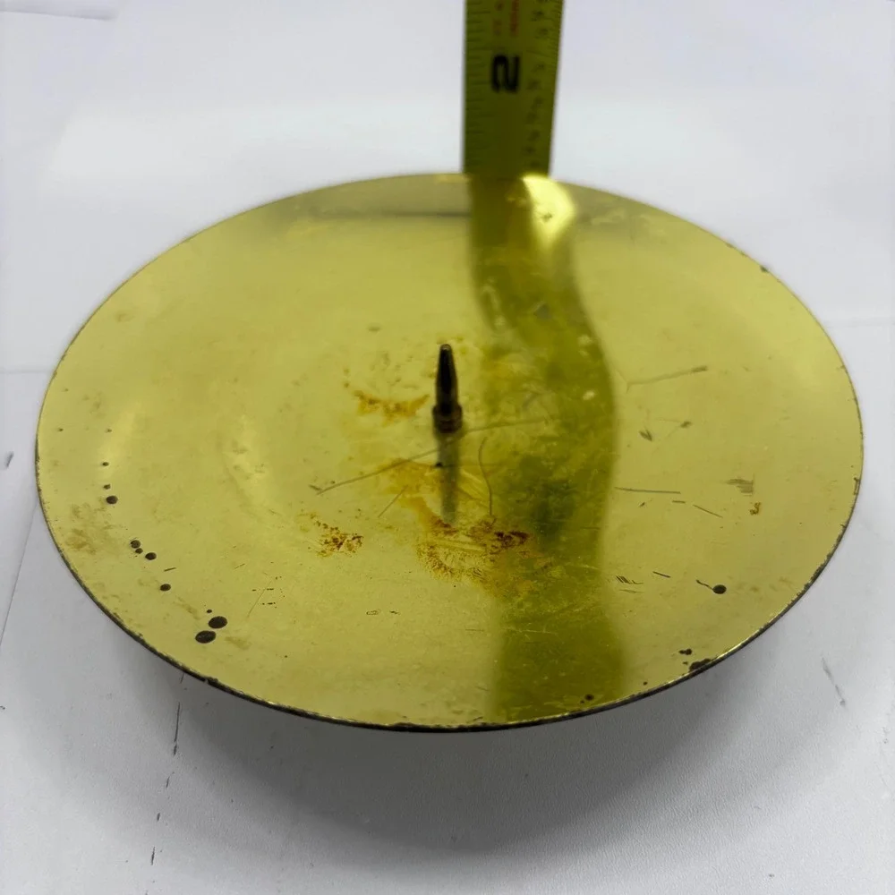 Vintage Brass Pillar‎ Candle Holders Set of 2 Spike Plate Pedestal Made in India